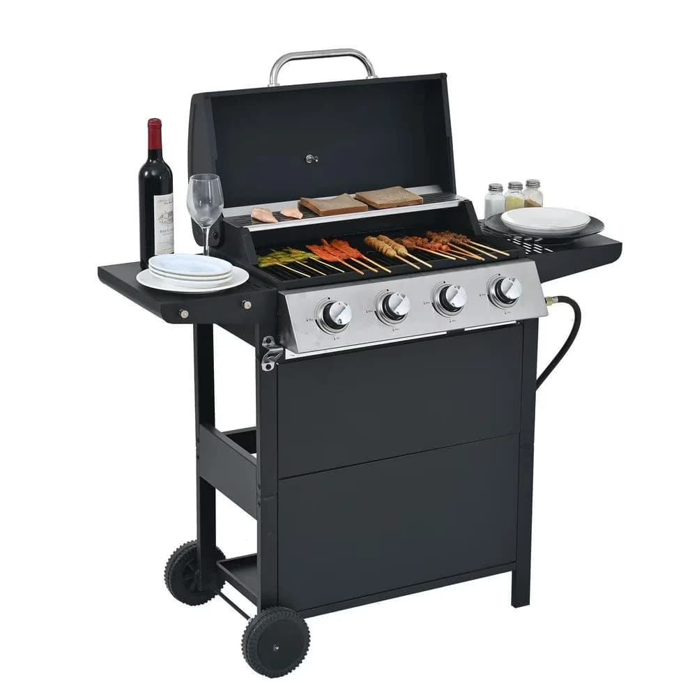 Quality Gas Grill with 34000 BTU, Portable, Patio Backyard Barbecue - Iron Black Model CB1393