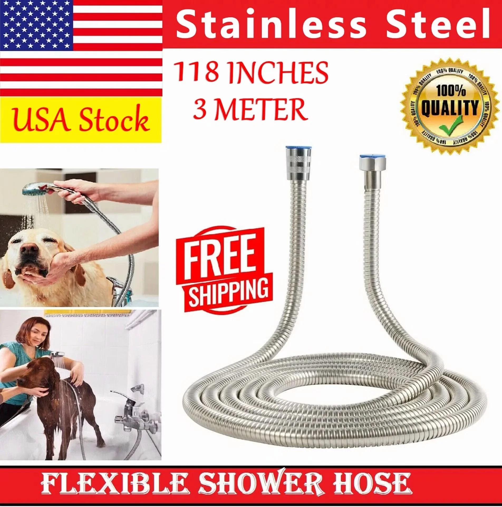 Modern Shower Head with Flexible, Useful for both indoor and outdoor use. - Stainless Steel Silver Model DFCE7A