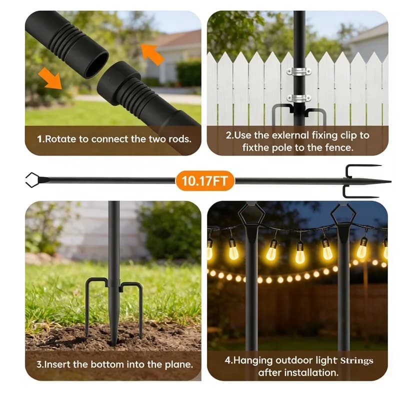 Efficient Novelty Light with LED, Eco Friendly, 4 Packs String Poles - Black Model B7B440