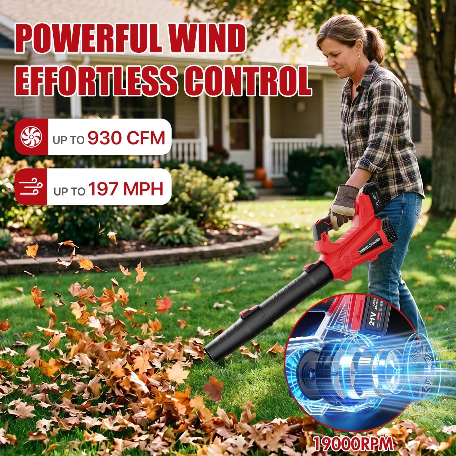 Quality Leaf Blower with Battery, 21V, Cordless - 930CFM - Traditional Style Model 1C7890