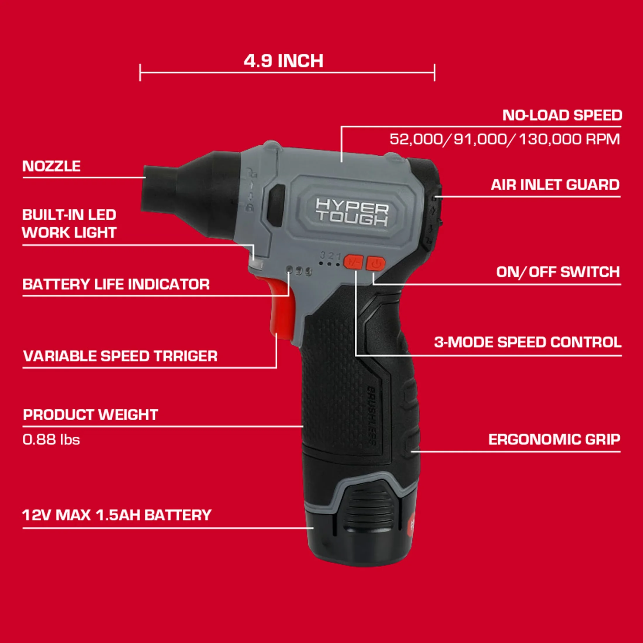 Essential Leaf Blower with Battery, 12V, 12V 180-MPH Cordless - Professional Series Model 062646