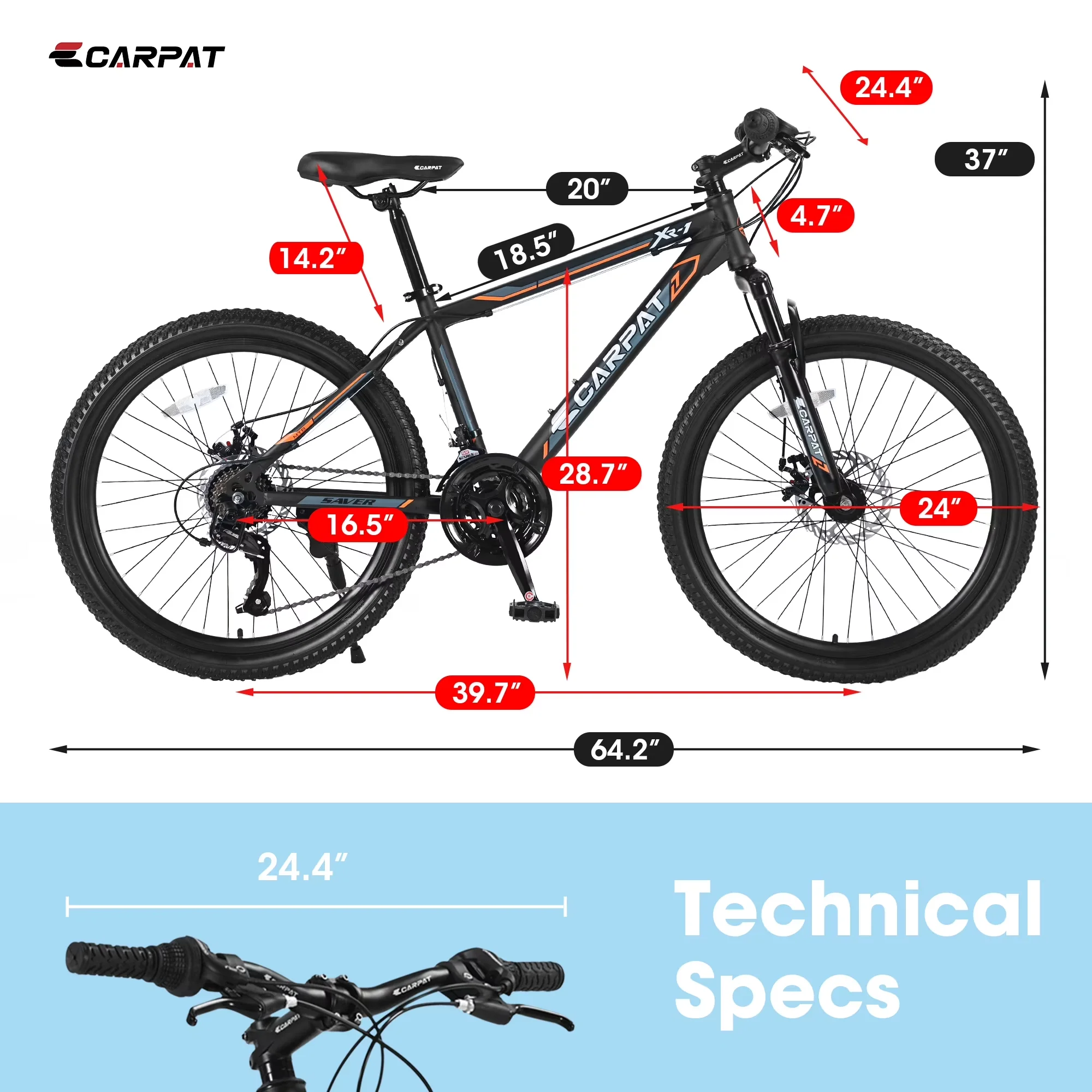 Reliable Mountain Bike with Dual Disc Brakes, Black&Yellow - Black&Orange Model CDFF1E