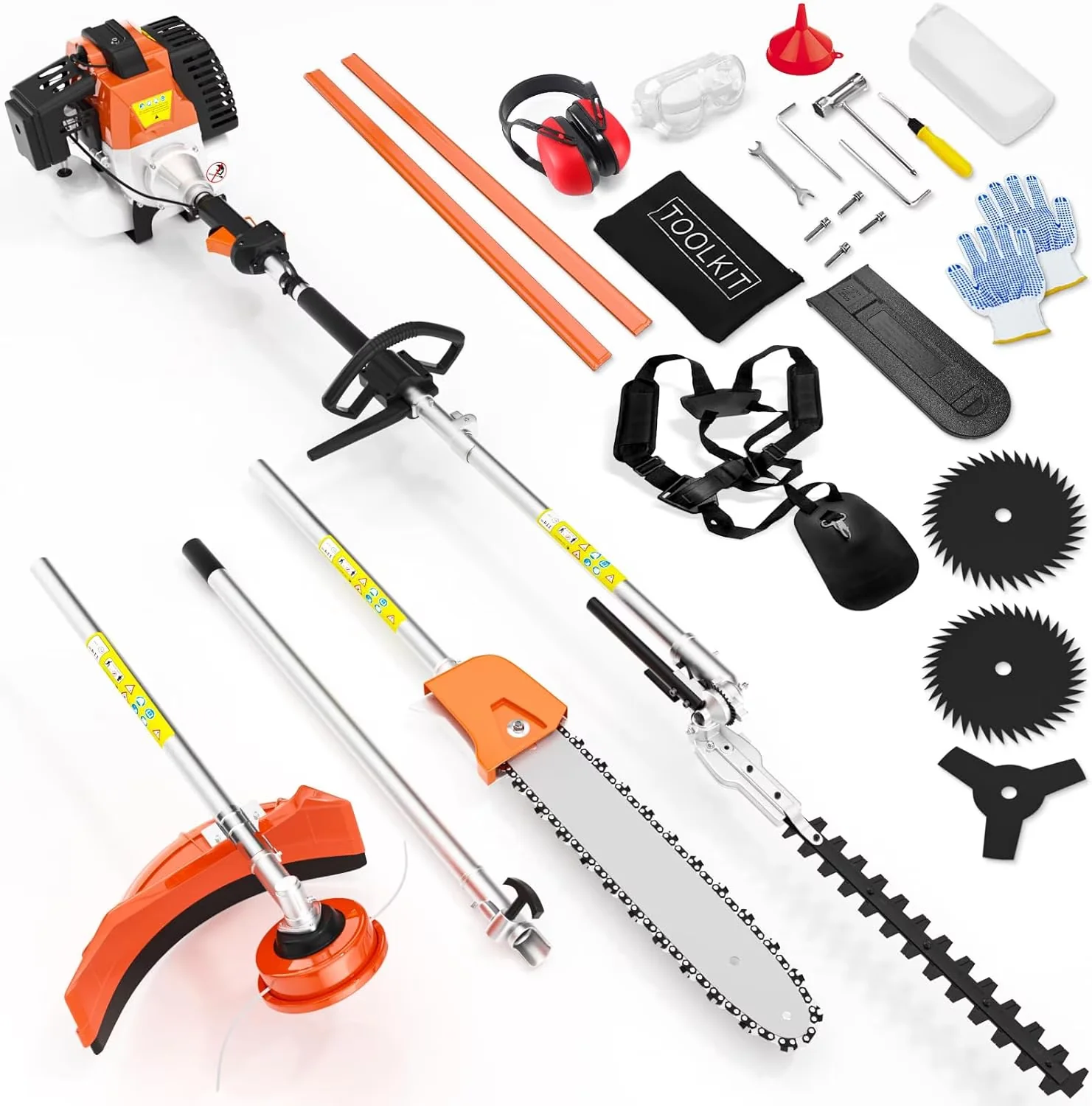 Essential String Trimmer with Antivibration, Lawn Mower, 52cc 2-Stroke 6-in-1 Gasoline Fence - Orange Model C68D2A