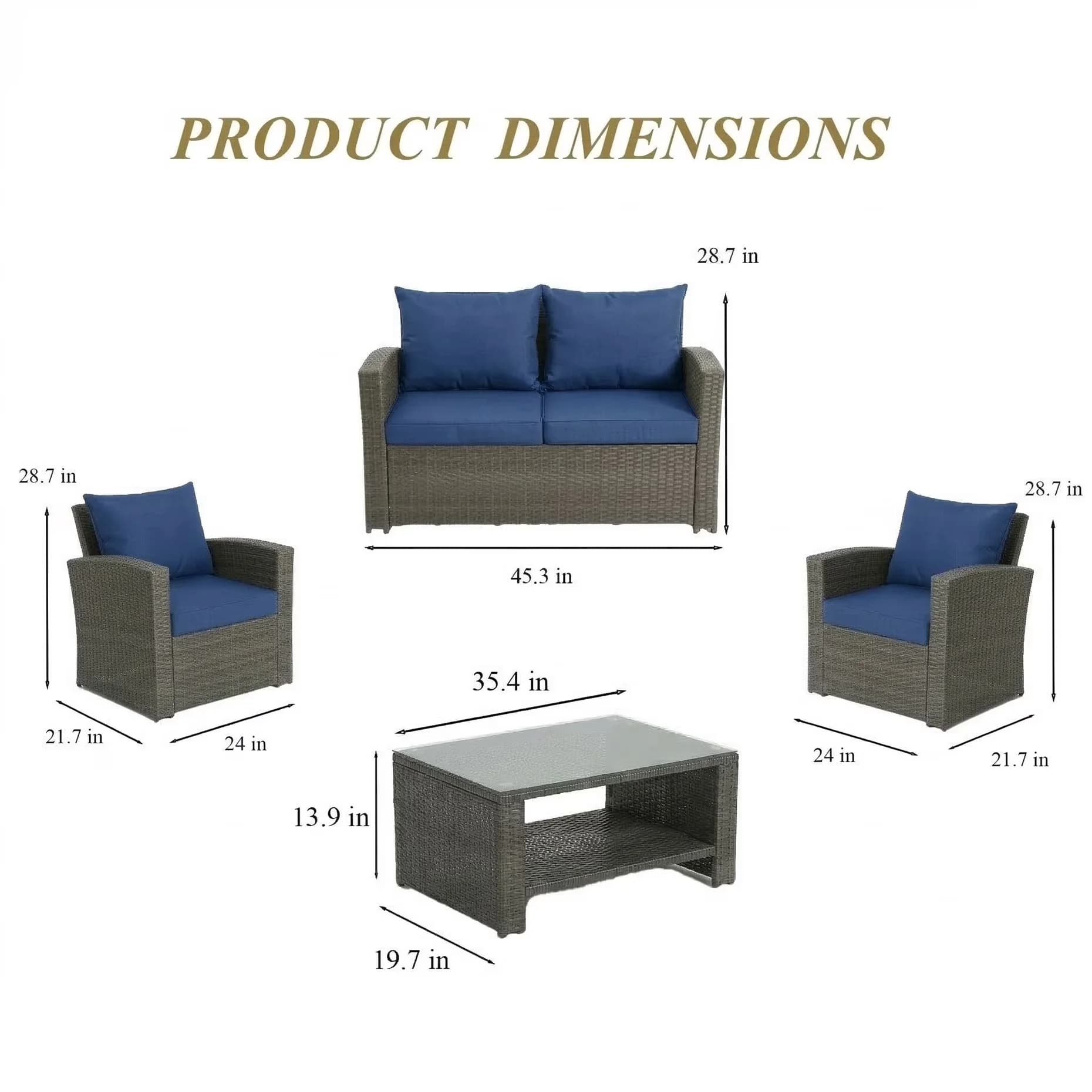 Professional Patio Conversation Set with Weatherproof - 4PCS - Heavy Duty Model 1B3D55
