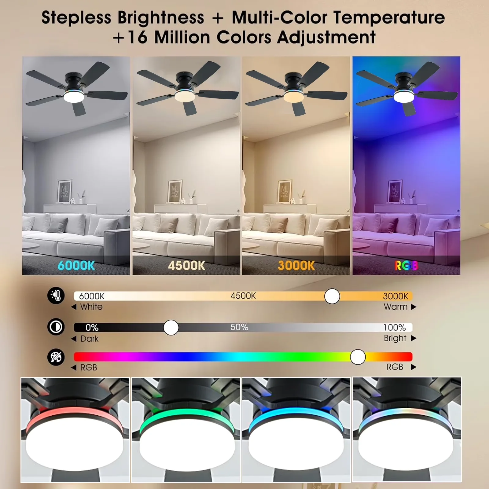 Innovative Ceiling Fan with LED, Reversible Blades - Black for Bedroom, Indoor Model FFD909