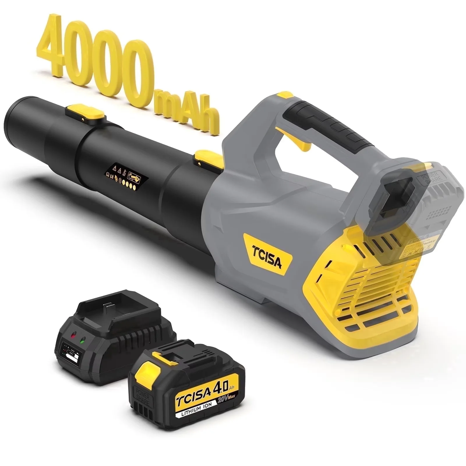 Leaf Blower Essential with Battery, 20V, Power for Garage, Garden - Ergonomic Design Model 8C4405