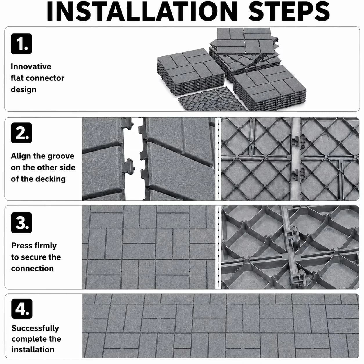 Premium Building Material with Interlocking, Snap Together Patio Tiles, Covers 44 sq ft - Gray Pp Model B38E58