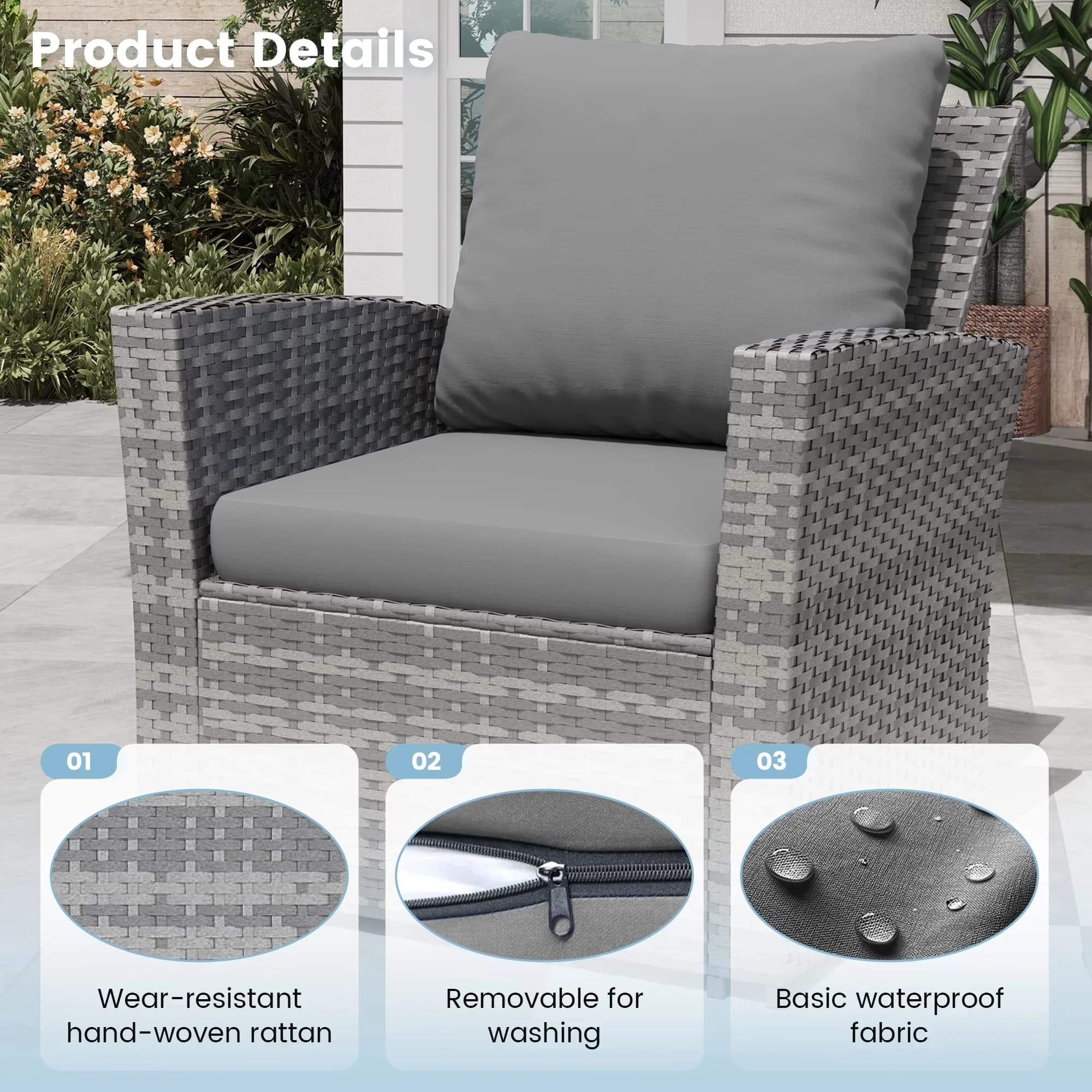 Modern Patio Conversation Set with Outdoor Furniture, Outdoor Sectional Sofa - Wicker Gray Model 6272AF