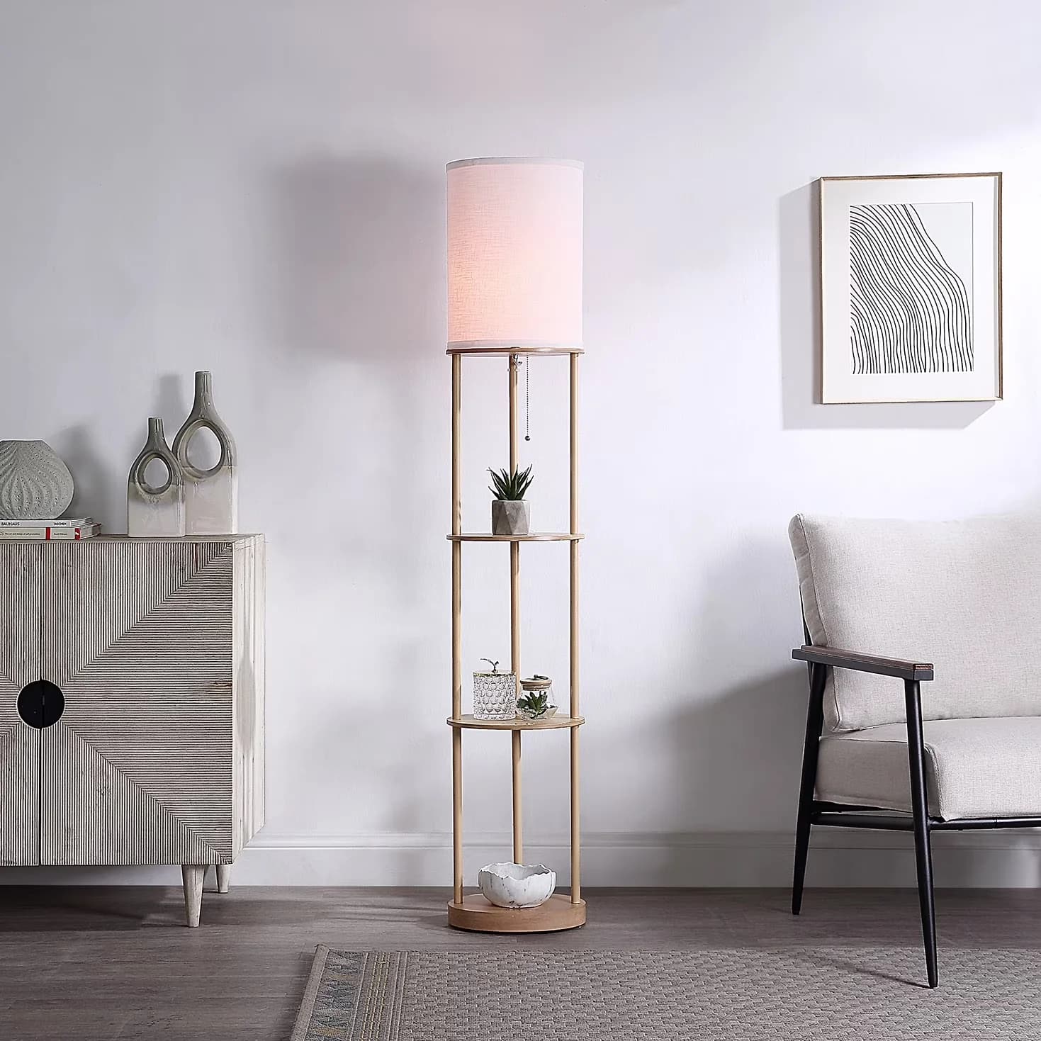 Innovative Floor Lamp with LED, Adjustable Height, Shelf Lamps - Brown Abs & Iron Model A81313
