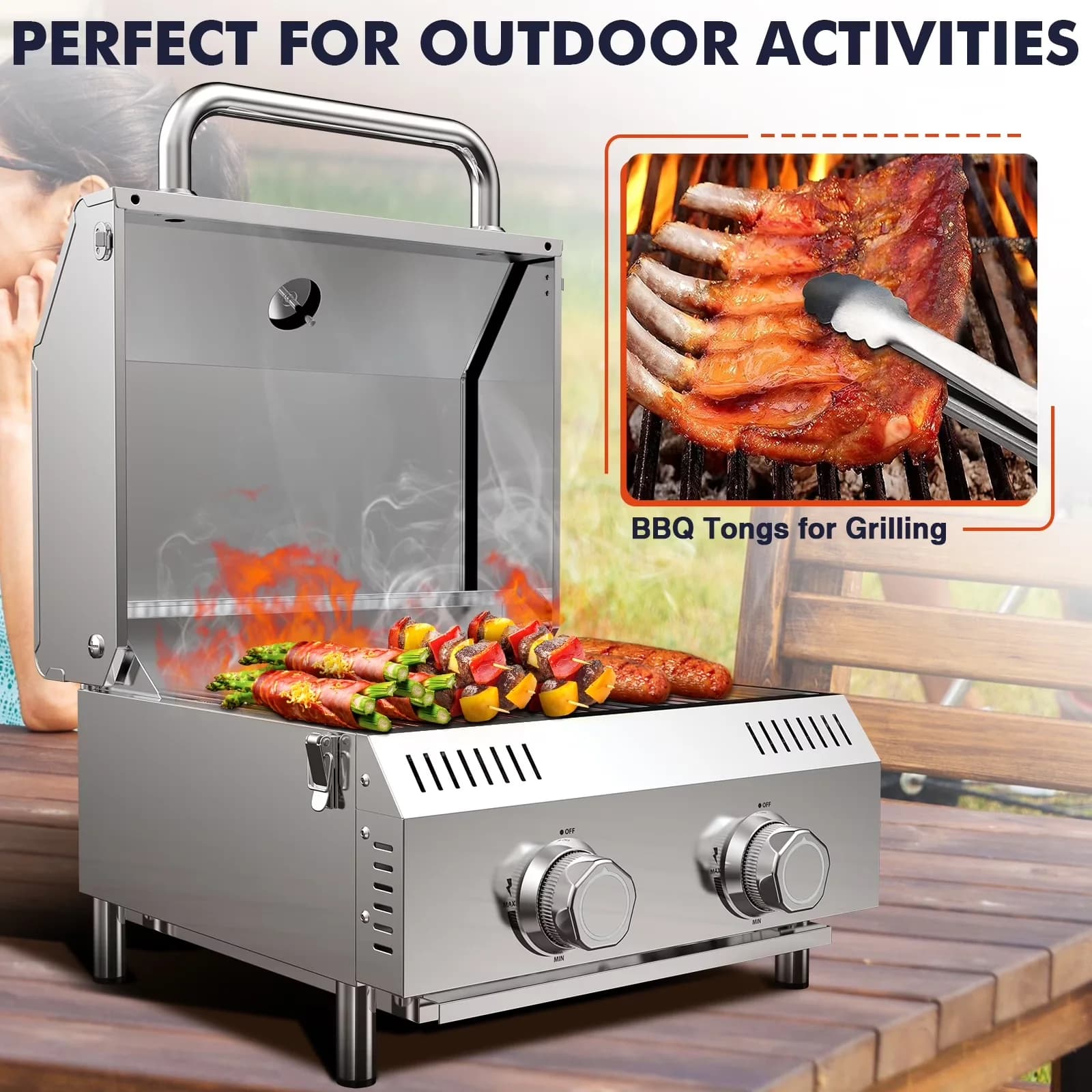 Gas Grill Modern with 20000 BTU, Portable, Rust Resistant - Stainless Steel Model CB7788