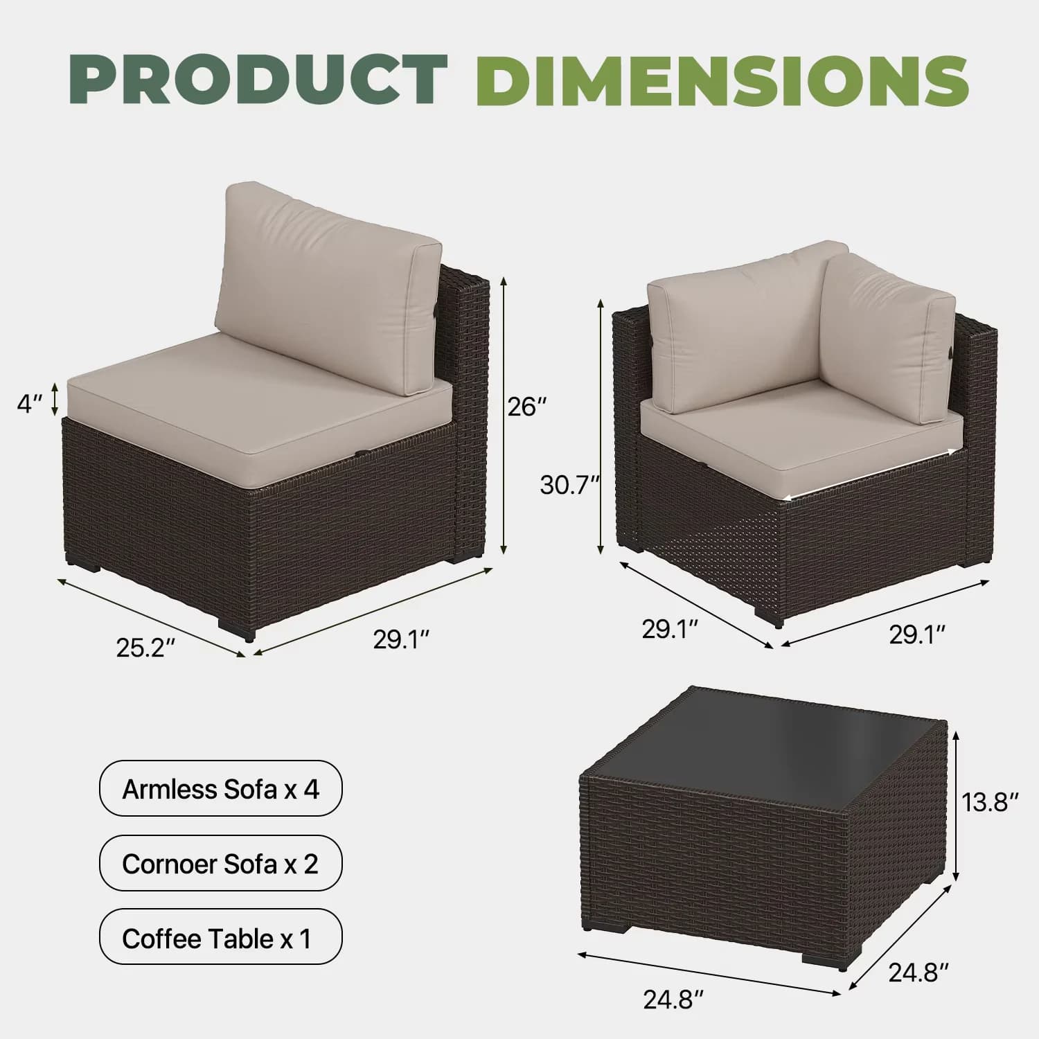 Professional Outdoor Sofas Sectional with Modern, Weatherproof, Sofa - Brown Rattan Model 4E4071
