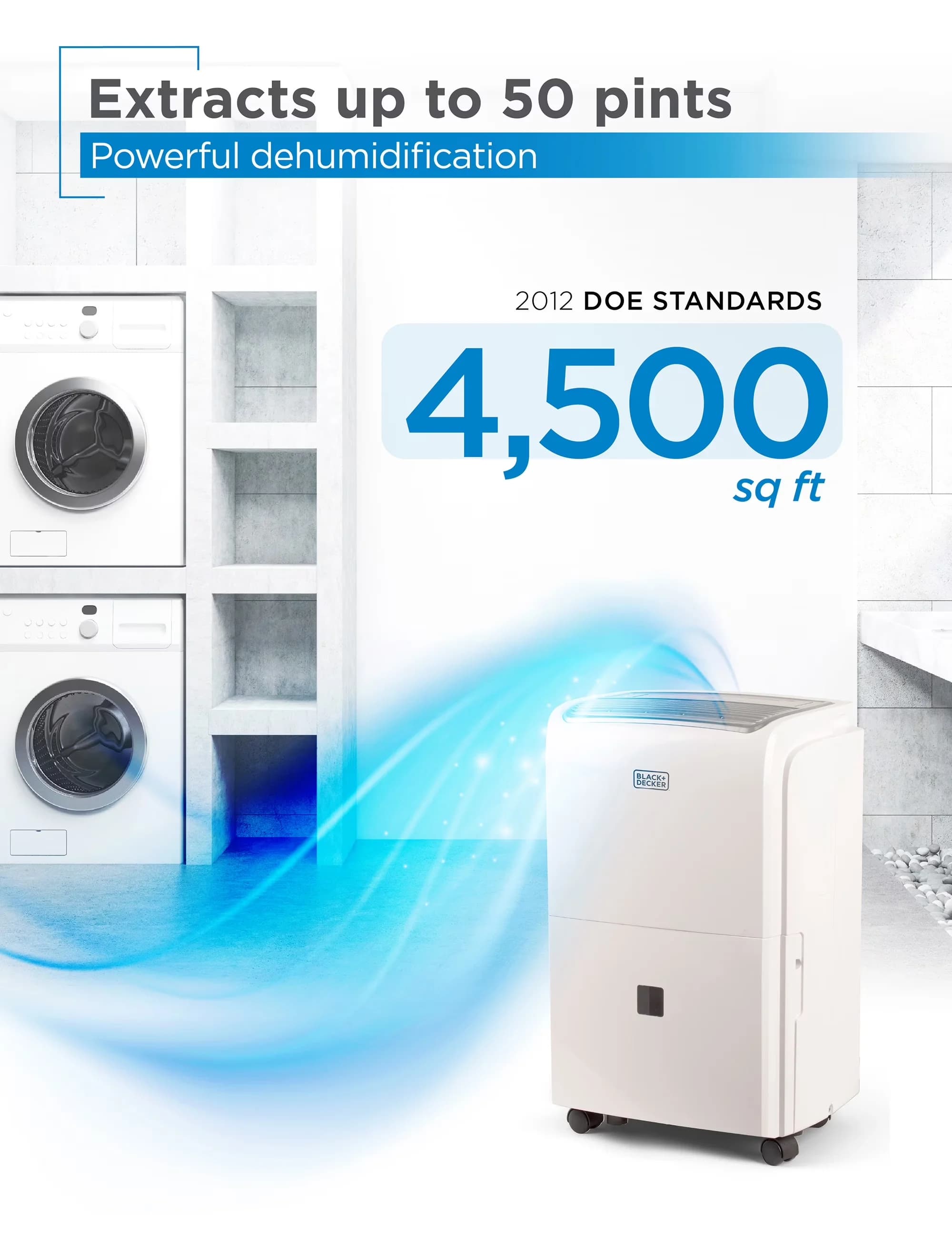 Dehumidifier Quality with Energy Efficient, Built-in Pump, 50 pt 4500 Sq Ft Whole House in White - Model ECE4D1