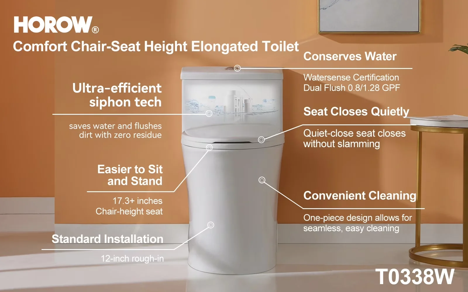 Modern Bathroom Renovation with Adjustable Seat, Easy To Install - 100% Ceramics 12 Rough-In Model D72ED2