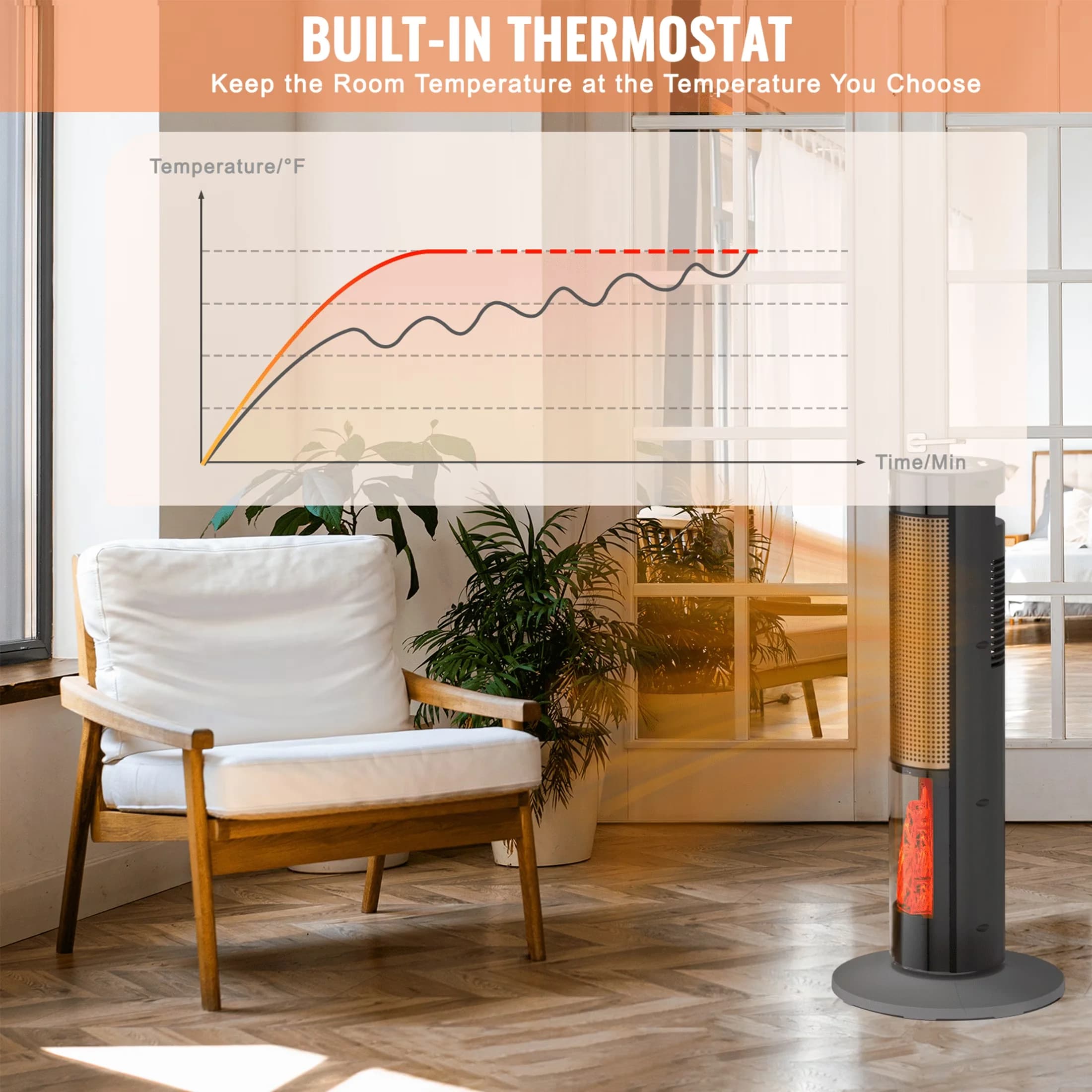 Innovative Portable And Electric Space Heater with 1500W, Insulated, Oscillating - Black Model 0DBF3F