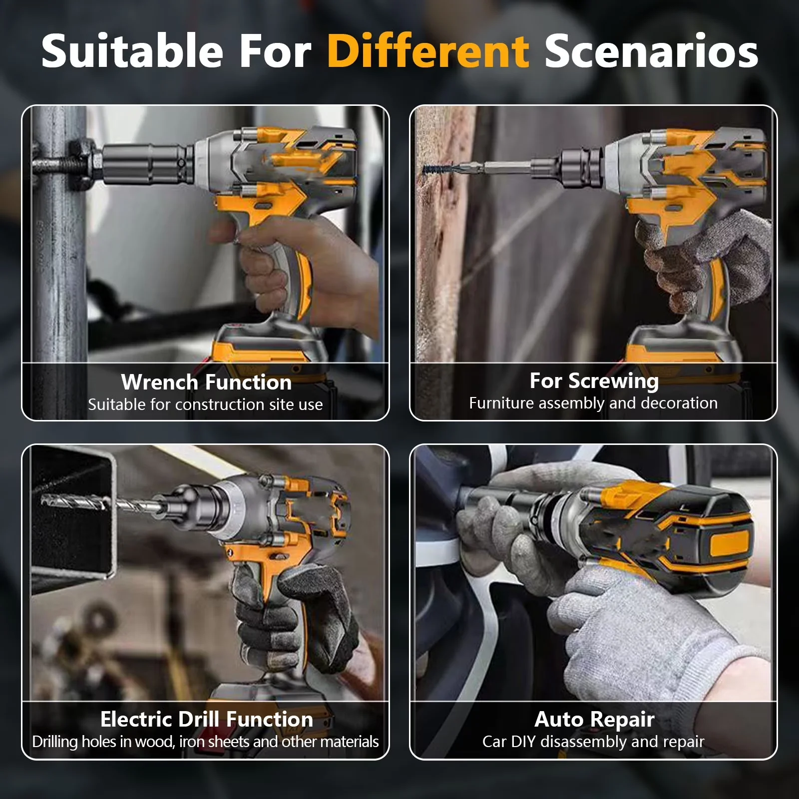 Efficient Power Tool with Battery, Brushless Motor, Cordless Impact Wrench for Car, Home - Model 25B62B