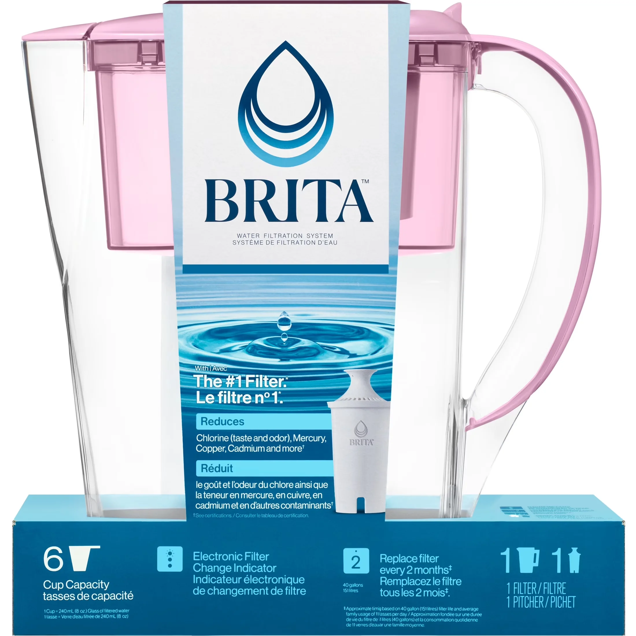 Water Filtration Essential with Automatic Shut Off, Model Number 50798, Small 6 Cup Purple Denali Filter Pitcher - Purple Plastic Model B5287B