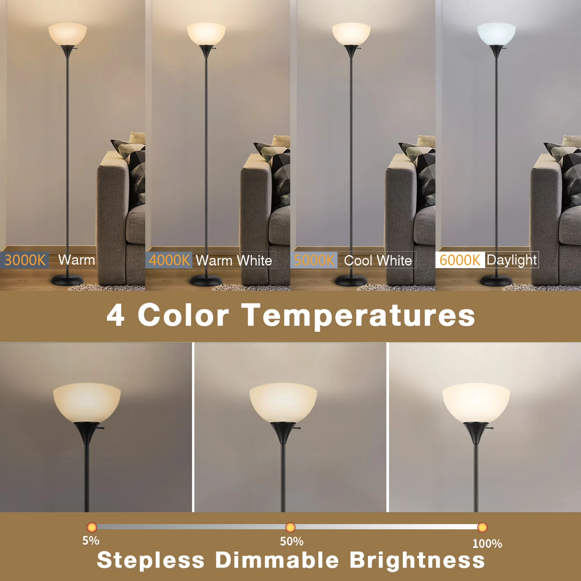 Durable Floor Lamp with LED, Energy Efficient - Metal Black for Living Room Model 1D1A16