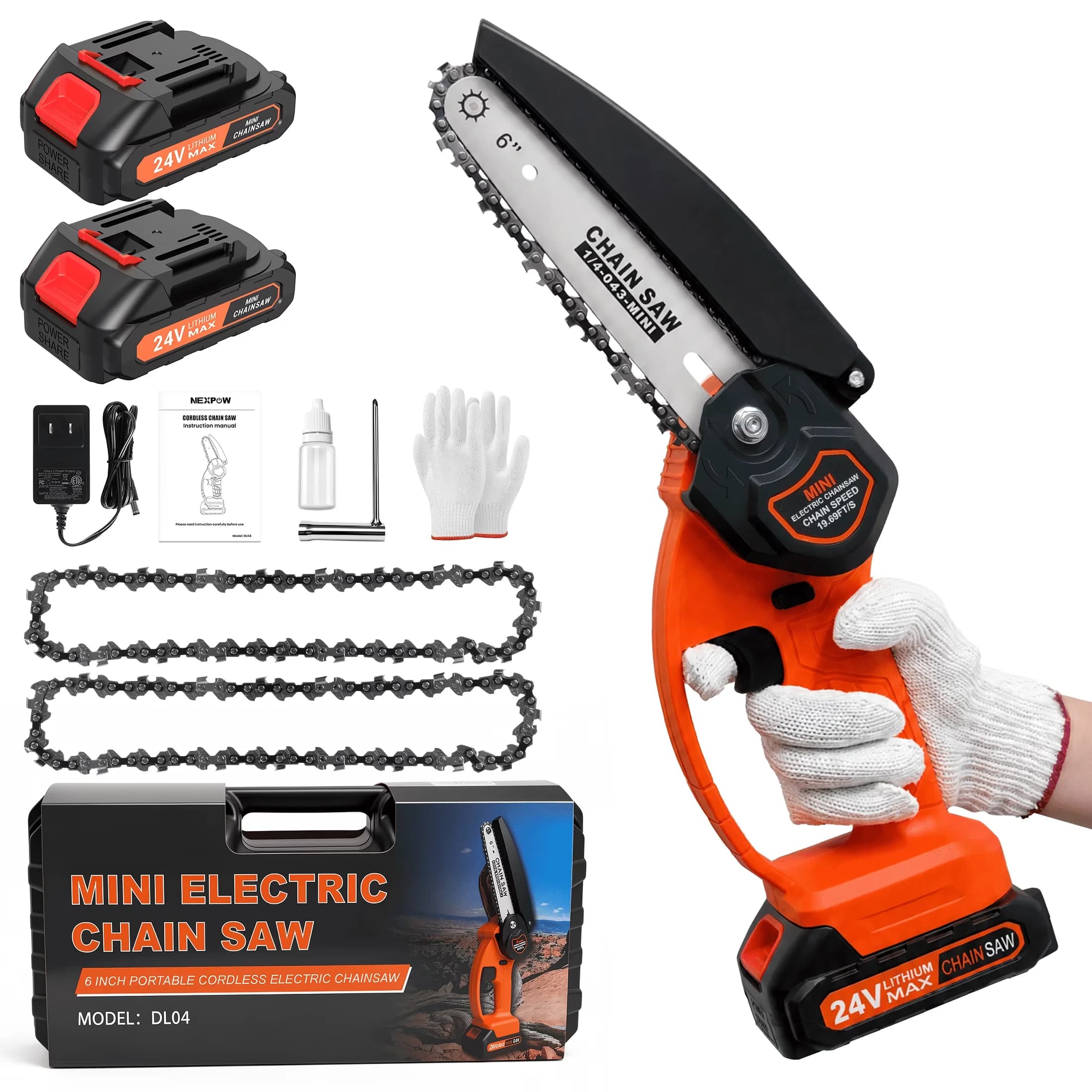 Chainsaw Reliable with Battery, 24V, Chain Catcher - Black for Daily Use Model B9967C