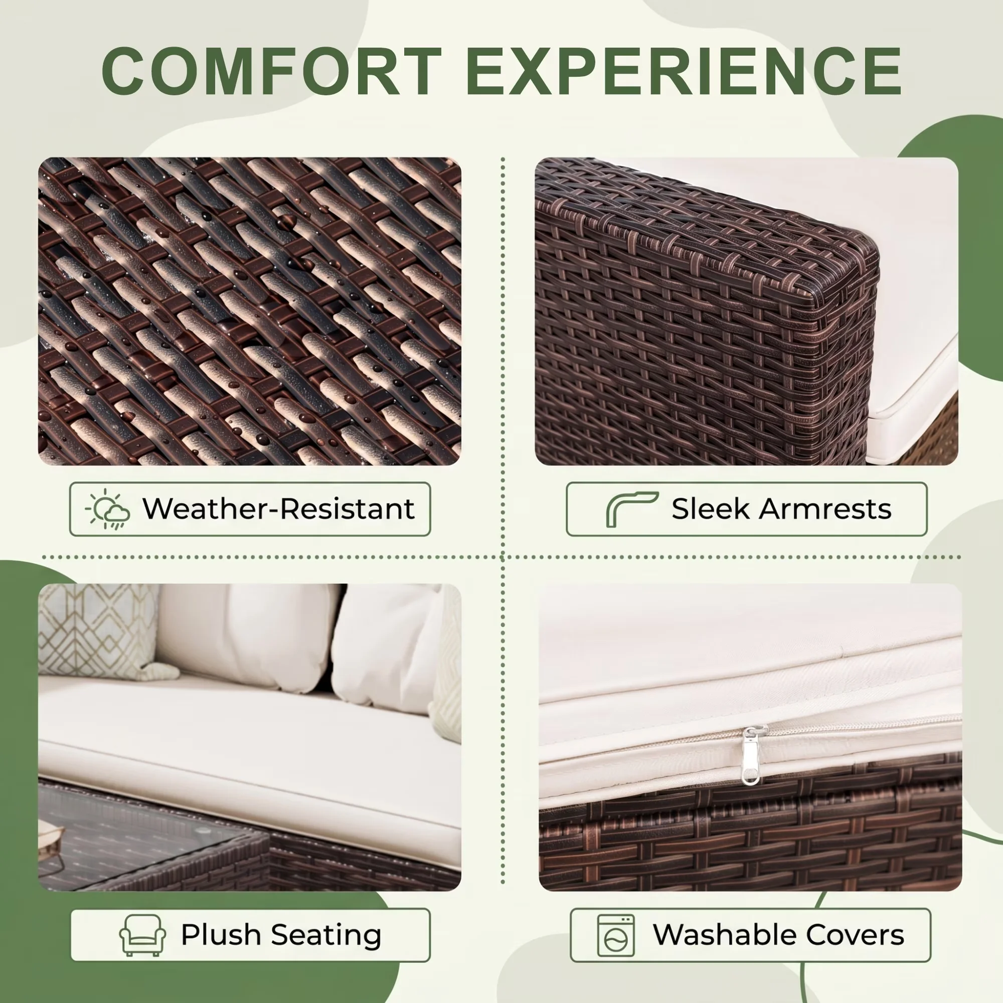 Modern Patio Conversation Set with Weatherproof, Weight capacity: 330 LBS per chair - Beige Wicker for Garden Model 8CF137