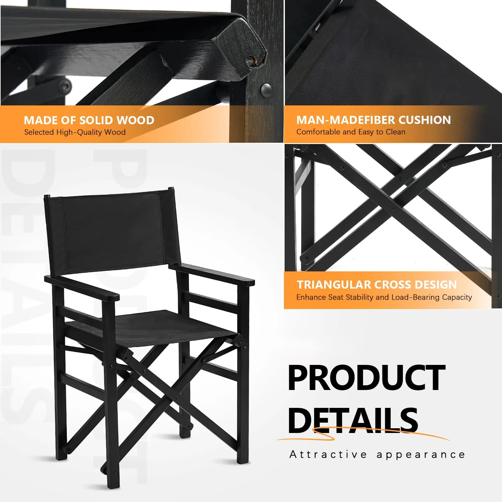 Beach Chair Efficient with Waterproof, Folding, Model Name: Wood Beach Chair - Black Model 8730F0