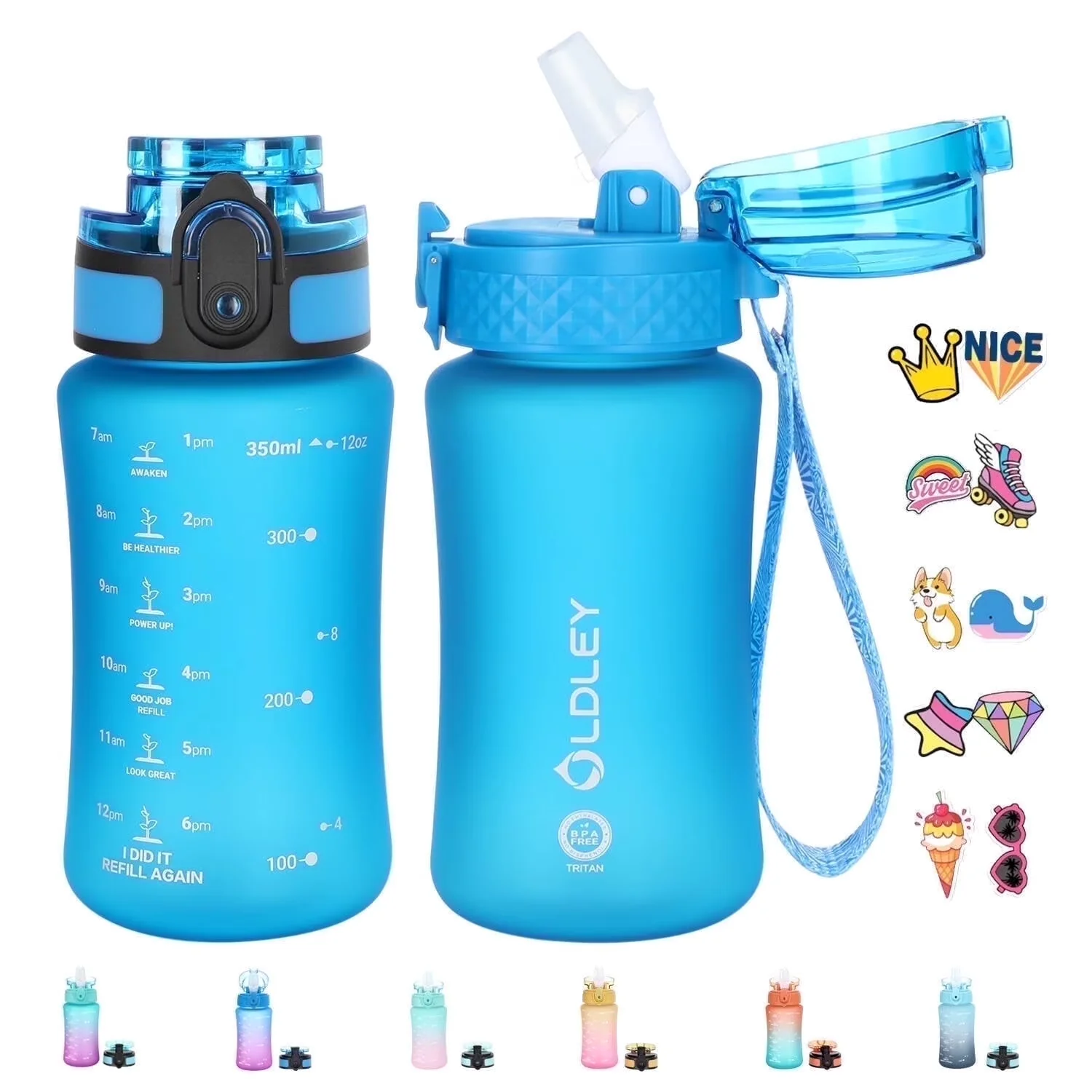 Efficient Water Filtration with Straw & Chug Lids, 12oz Bottle - Tritan Plastic Blue Model 990AA3