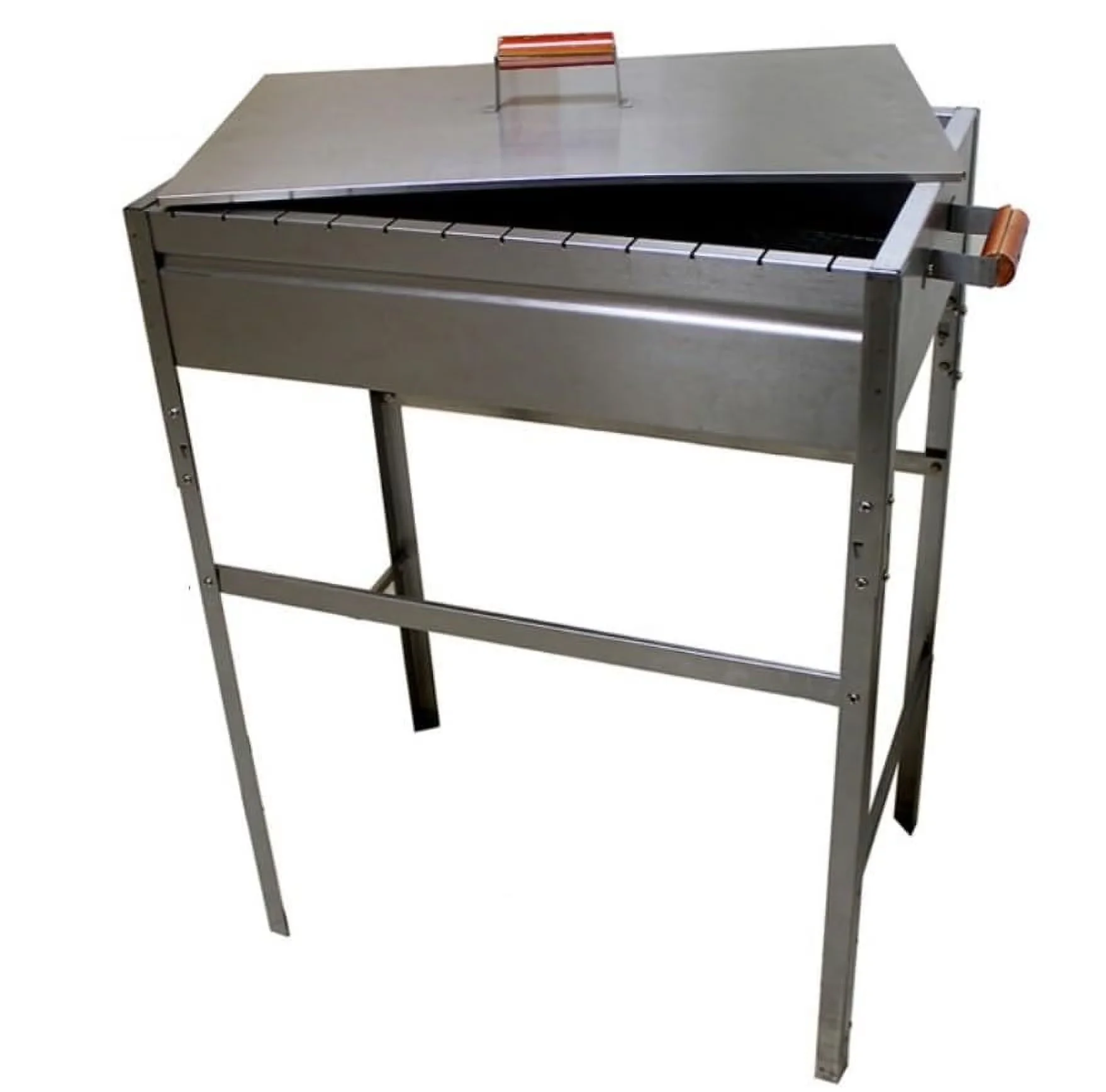 Professional Charcoal Grill with dimentions roughly 26-16-35 - Stainless Steel Silver Model 12ABC9