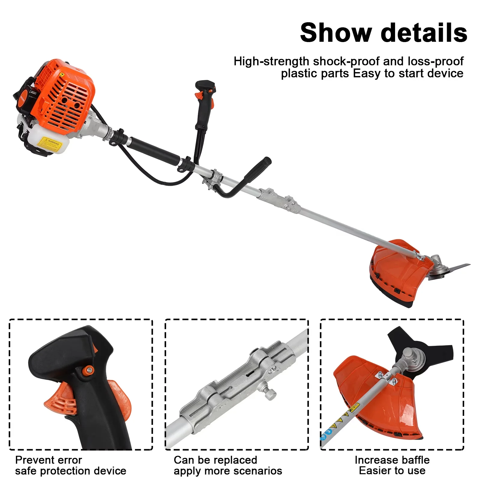 Sleek String Trimmer with Edger Conversion Capable, 52cc Weed Eater/Grass, With Oil Can - Orange for Garden Model BB6D97