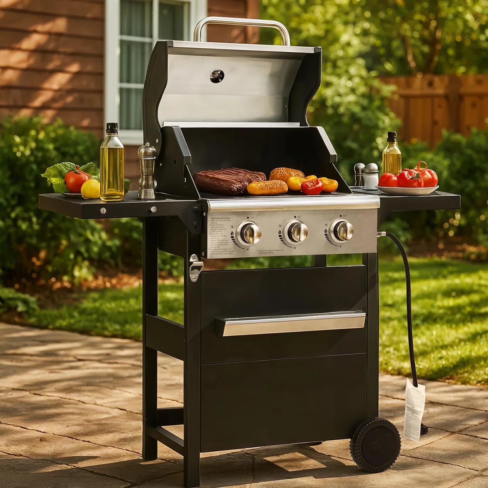 Durable Gas Grill with 27000 BTU, Portable, Heat Thermometer - Stainless Steel Black Model 88A8D7
