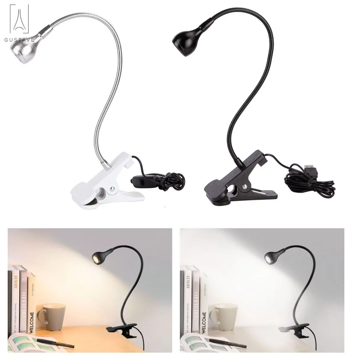 Desk Lamp Reliable with LED, Adjustable Head, Modern - Black Alloy+Pc Flexible Model CA64DC
