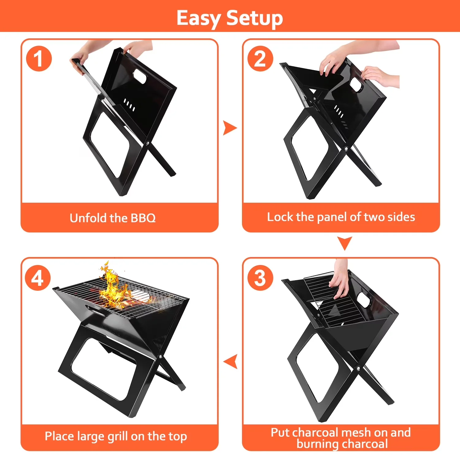 Flat Top Grill Versatile with Foldable, Rust Resistant, Portable Notebook Charcoal - Black Iron Model 57D420
