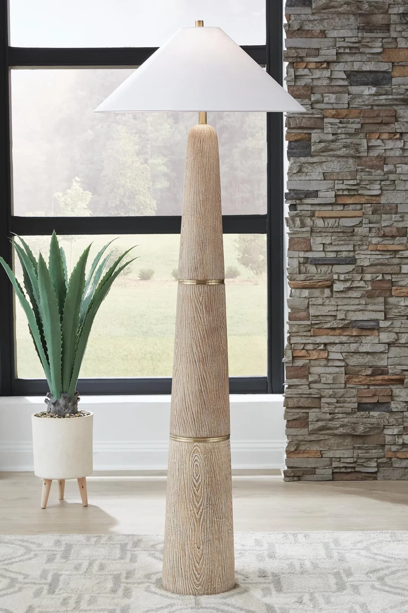 Premium Floor Lamp with LED, Mid-Century, Gasparleigh - Polyresin, Fabric Brown Model 6DB1EA