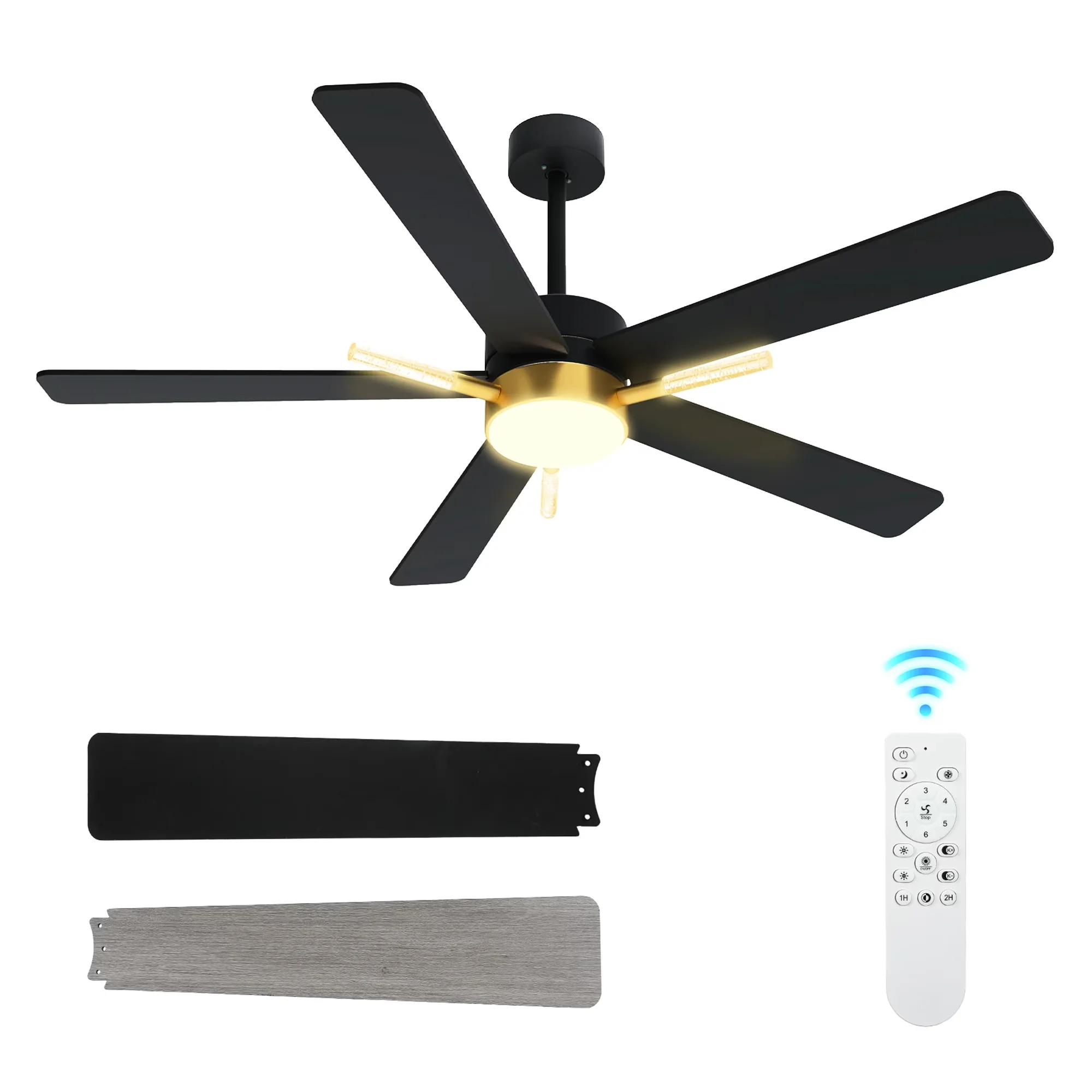 Ceiling Fan Quality with LED, Modern, 52-inch Modern Black and Gold - Engineered Wood Black Model 473B31