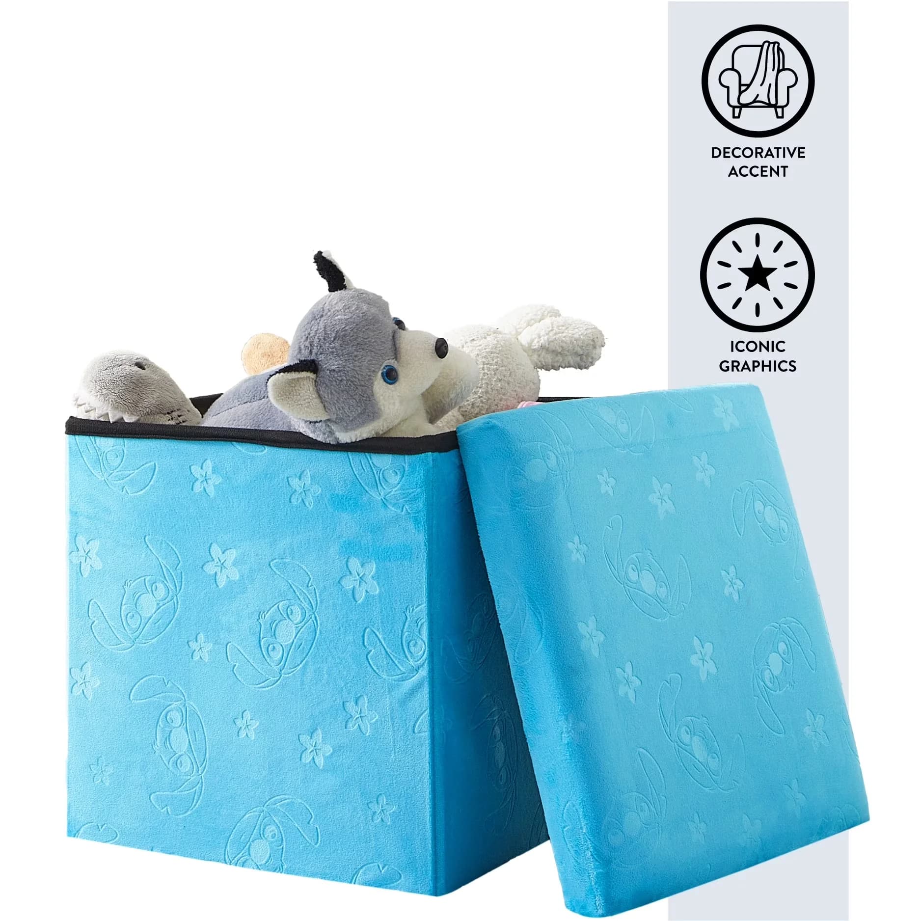 Quality Garage Storage Supply with Collapsible, Stitch Kids' Embossed Ottoman, Blue - Mdf Foam, Micromink Blue Model 79CF50