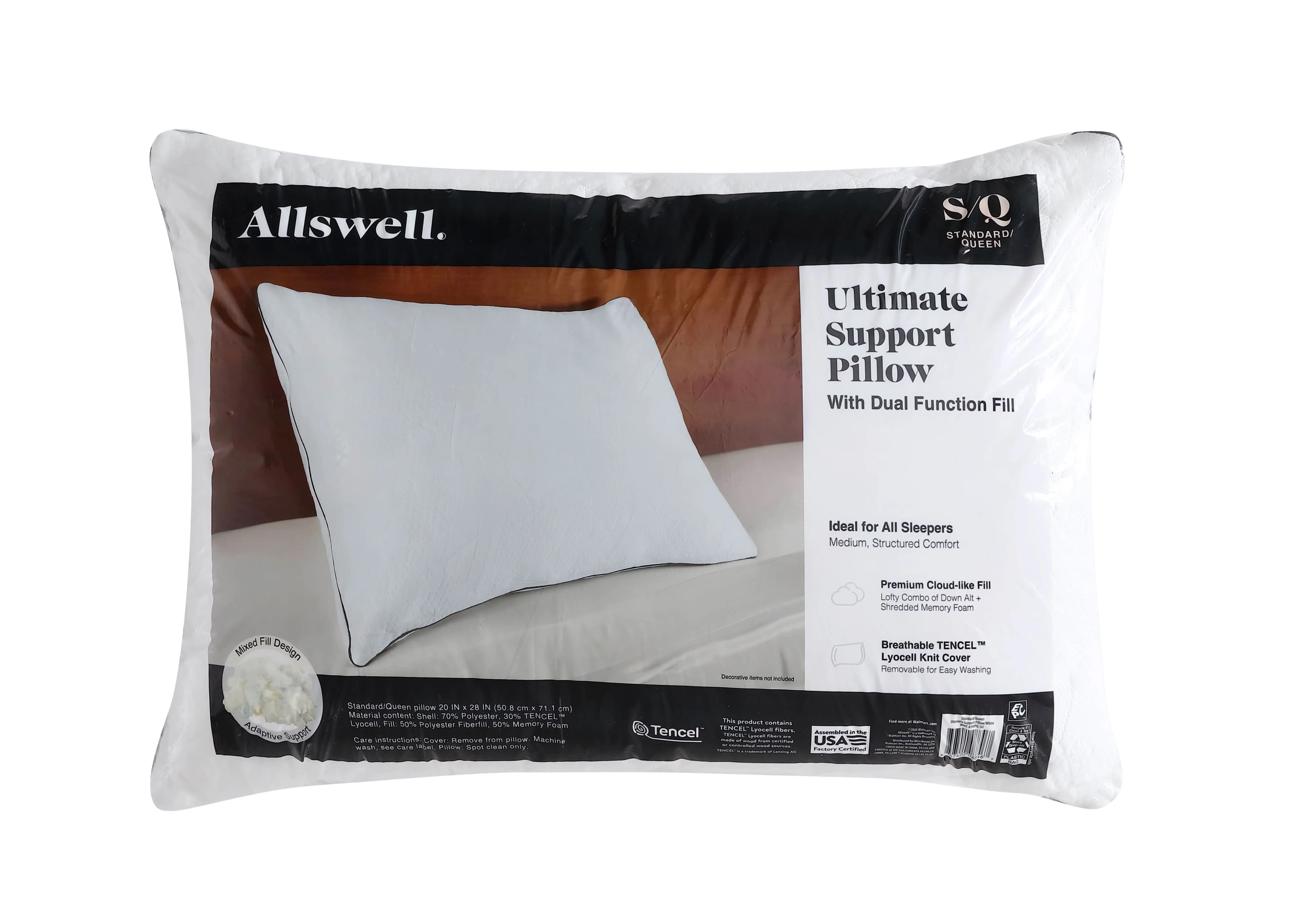 Mattresses Accessory Premium with Mattress-In-A-Box, 2 Standard/Queen Pillows - Memory Foam, Tencel Lyocell White Model BD509D