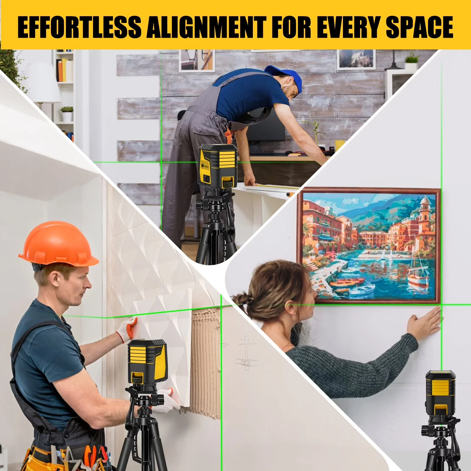 Premium Measuring Layout with Battery, Lightweight - Yellow Plastic, Aluminum, Rubber Model 726EB9