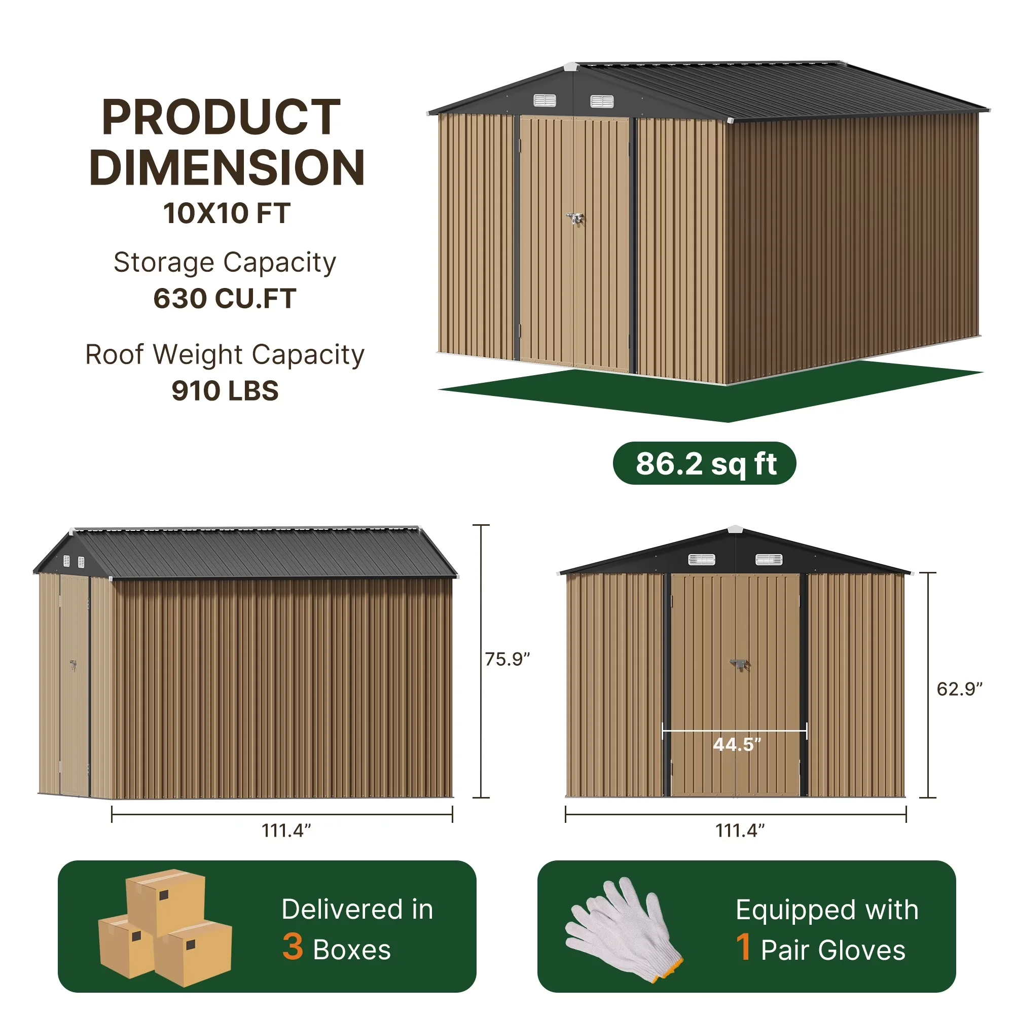 Quality Shed with Uv Resistant, Waterproof, Lockable Door - Steel Brown Model 553194