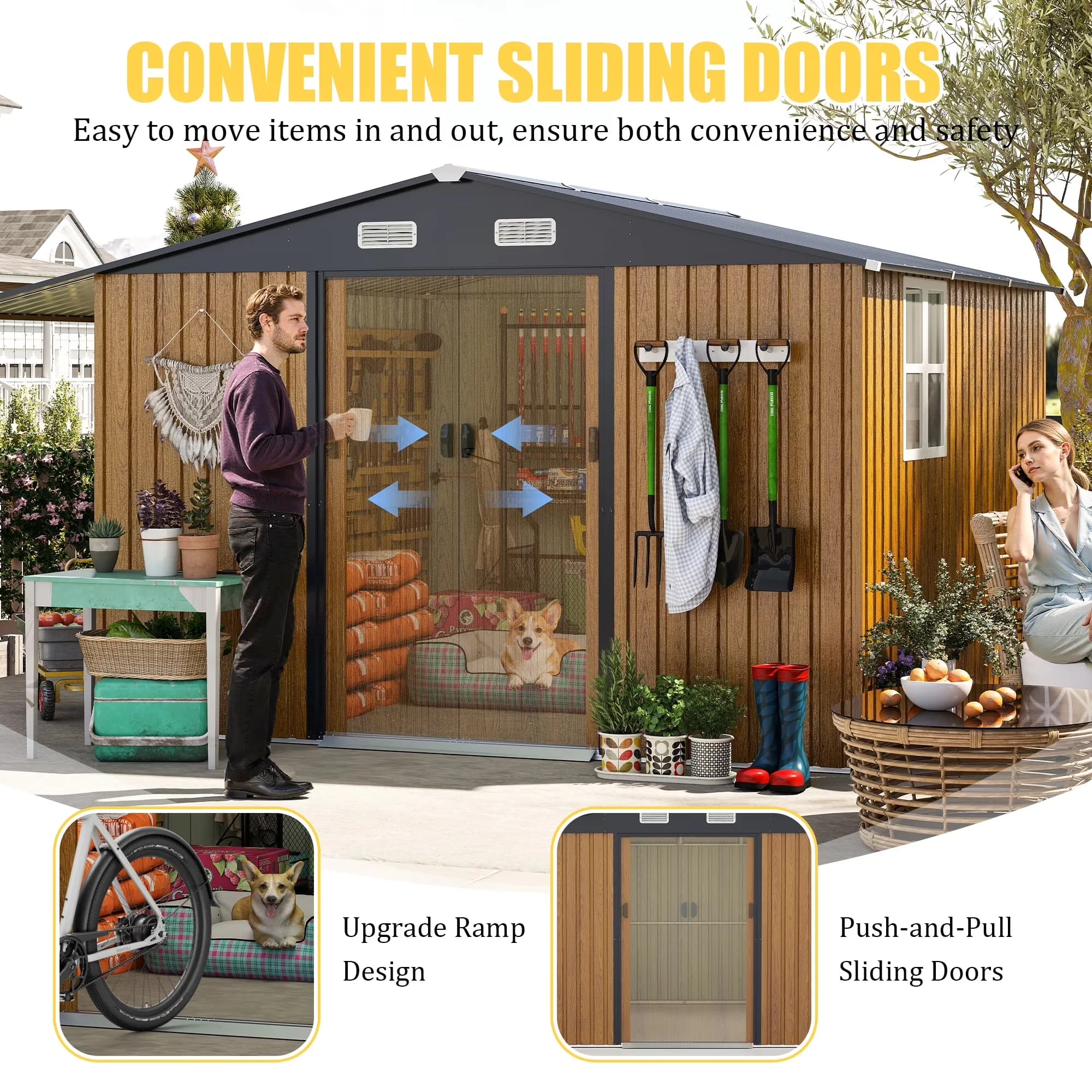 Quality Shed with Rust Resistant - Metal Yellow 10x12ft for Daily Use Model C97FEE