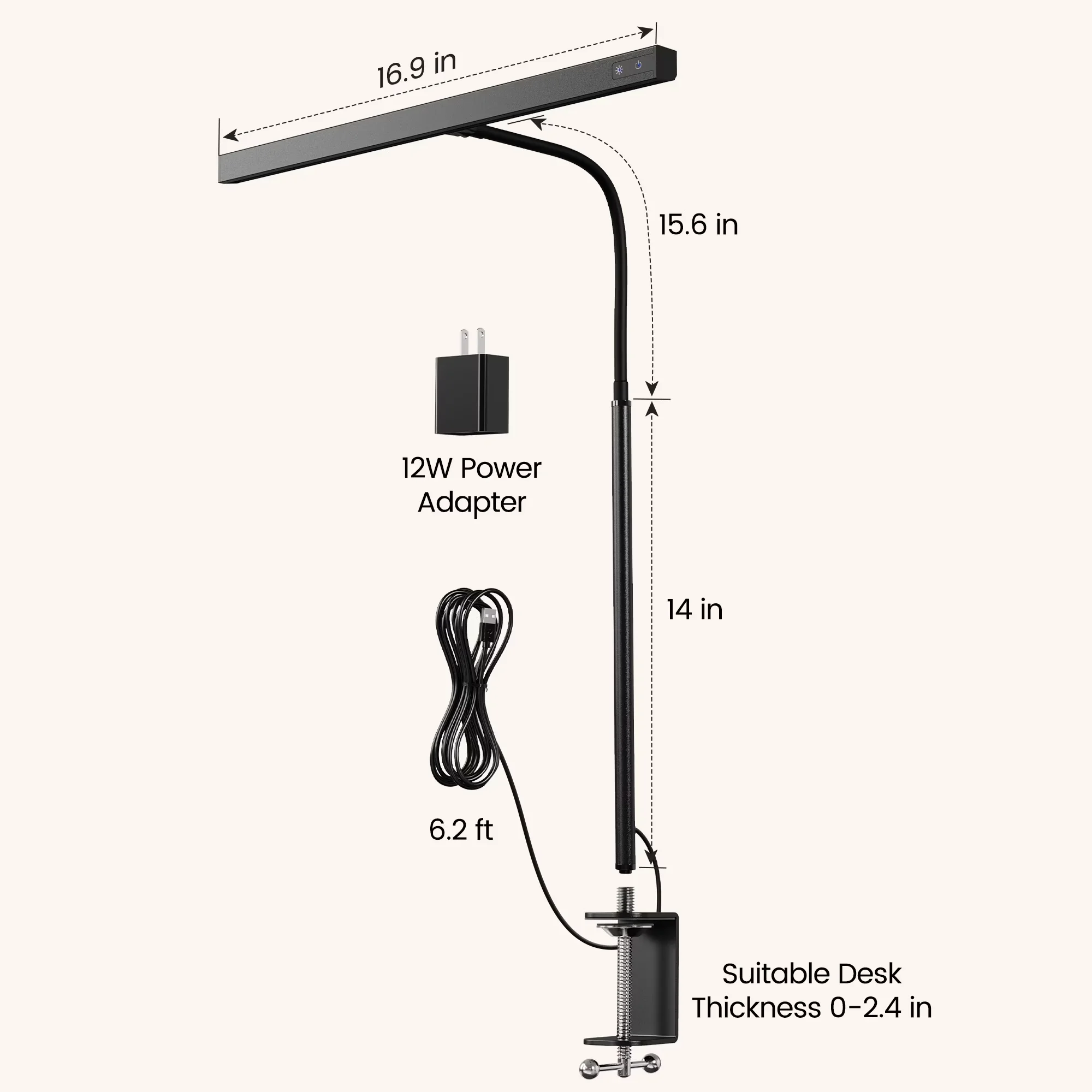 Quality Desk Lamp with LED, Adjustable Head, Clamp - Black Metal - Traditional Style Model BF2CD5