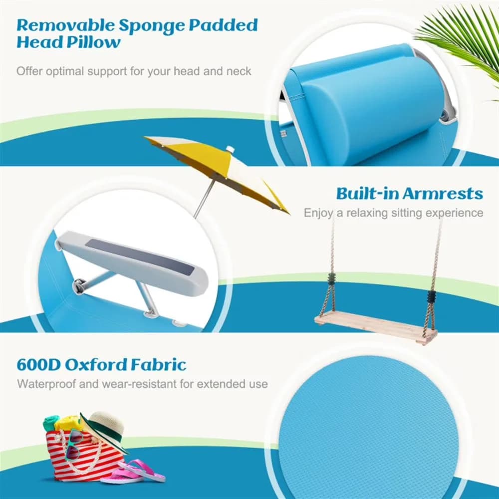 Modern Beach Chair with Adjustable, Waterproof, 1 Piece Foldable Backpack - Blue Model 445EA2