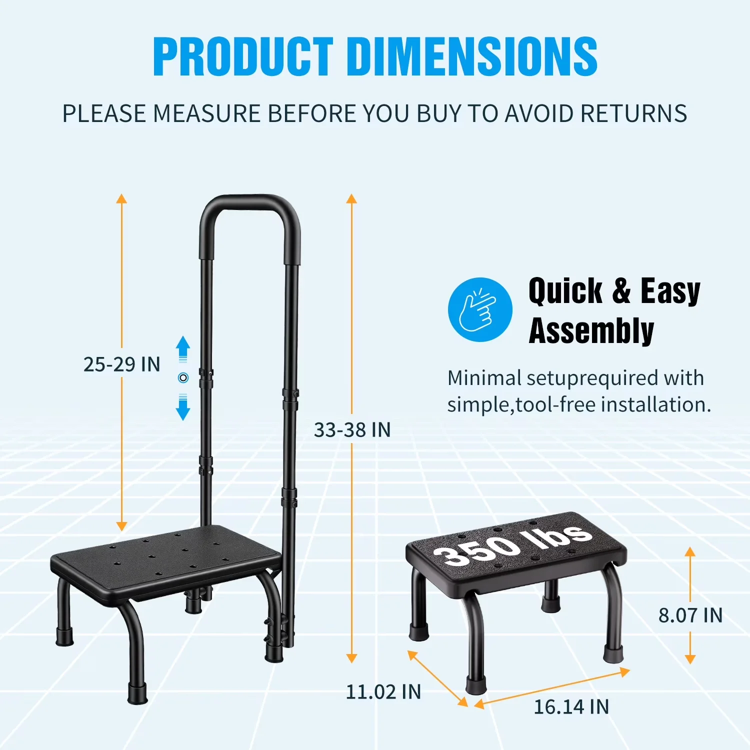 Quality Ladders And Step Stool with Anti-Slip, Adjustable Height - High Performance Carbon Steel Black Model 414D7F
