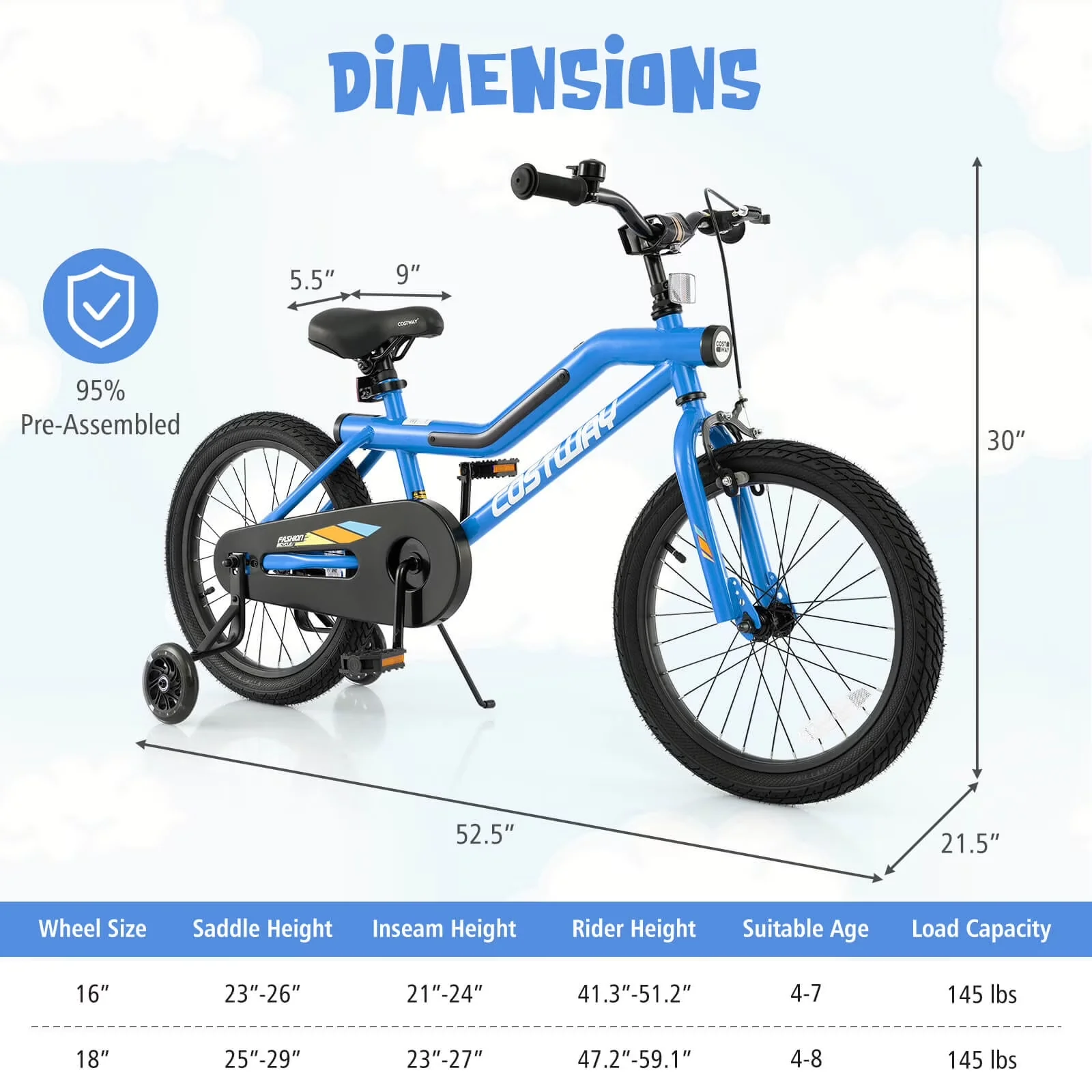 Professional Kids Bike with LED, Adjustable Seat, 18" LED Lighted - Blue Model 817372
