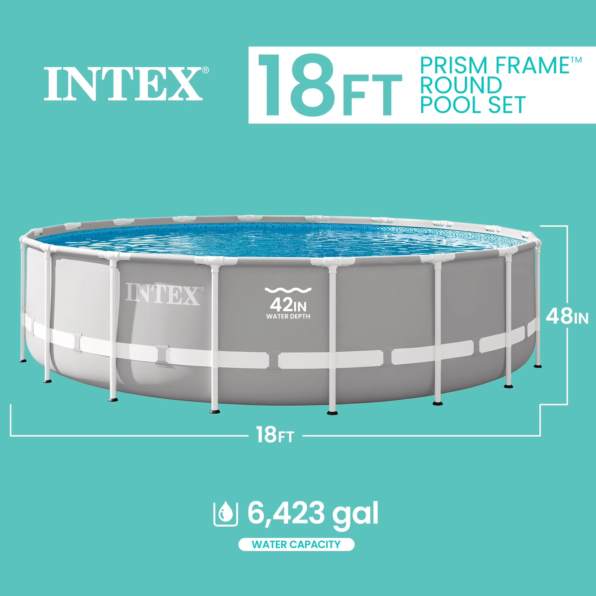 Above Ground Pool Reliable with Puncture Resistant, 18Ft X 48In Prism Frame Premium Set - Model F61048