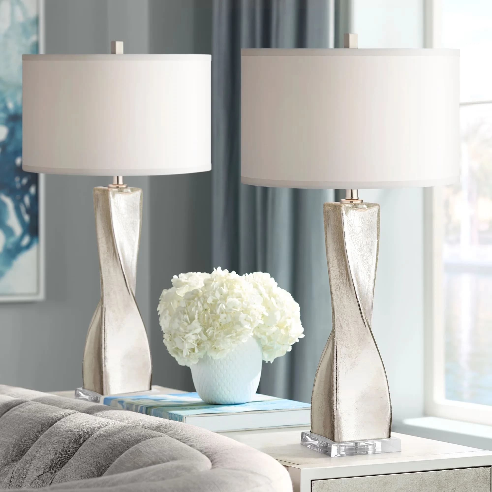 Lamp Set Sleek with Modern - Mercury Glass Silver 1/4 - Durable Build Model FADE18