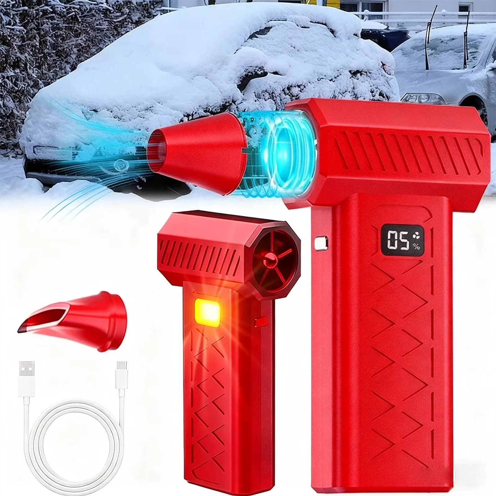 Stylish Leaf Blower with Battery, LED, 2026 Upgrade 5000W Thermal Snow - Red Abs Plastic for Car Model 273576
