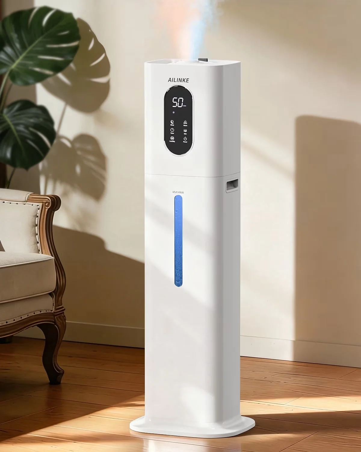 Compact Humidifier with Automatic Shut-Off, Automatic Moisture Control, Adjustable Humidistat - White for Home Model 55EAE4