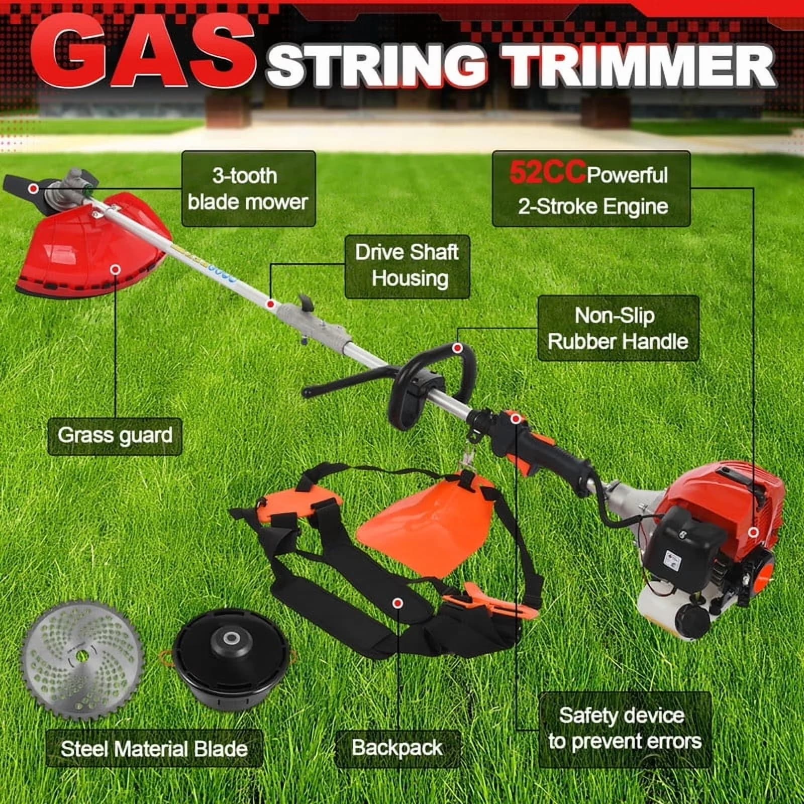 String Trimmer Stylish with Edger Conversion Capable, Extendable, Bevel Adjustment - 5 In 1 Red Model 716A47