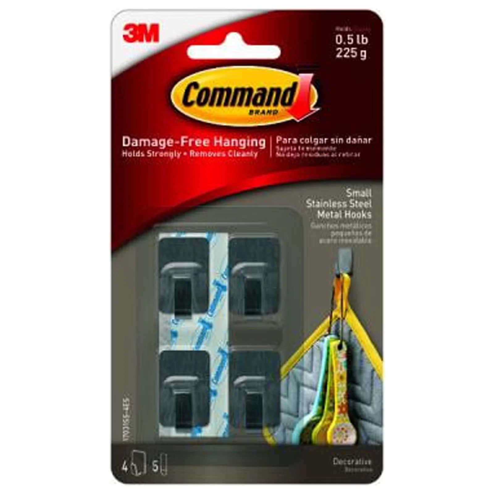 Reliable Damage-Free Hanging with Easy Installation, Stainless Steel, Hooks - Metal Silver Model 9D8CCD