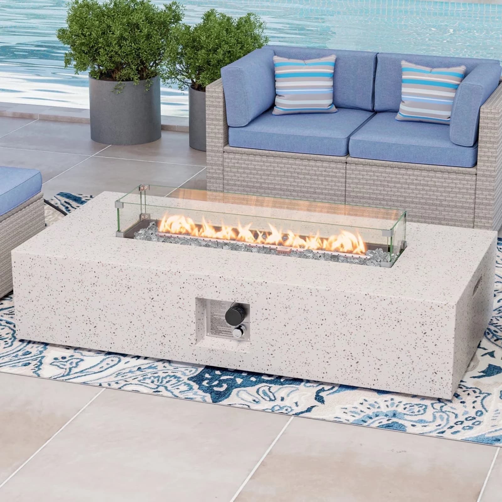 Efficient Outdoor Heating with 50000 BTU, Weatherproof, Rectangular Propane Fire Pit Table - Stainless Steel 56" x 28" Model 44E26E