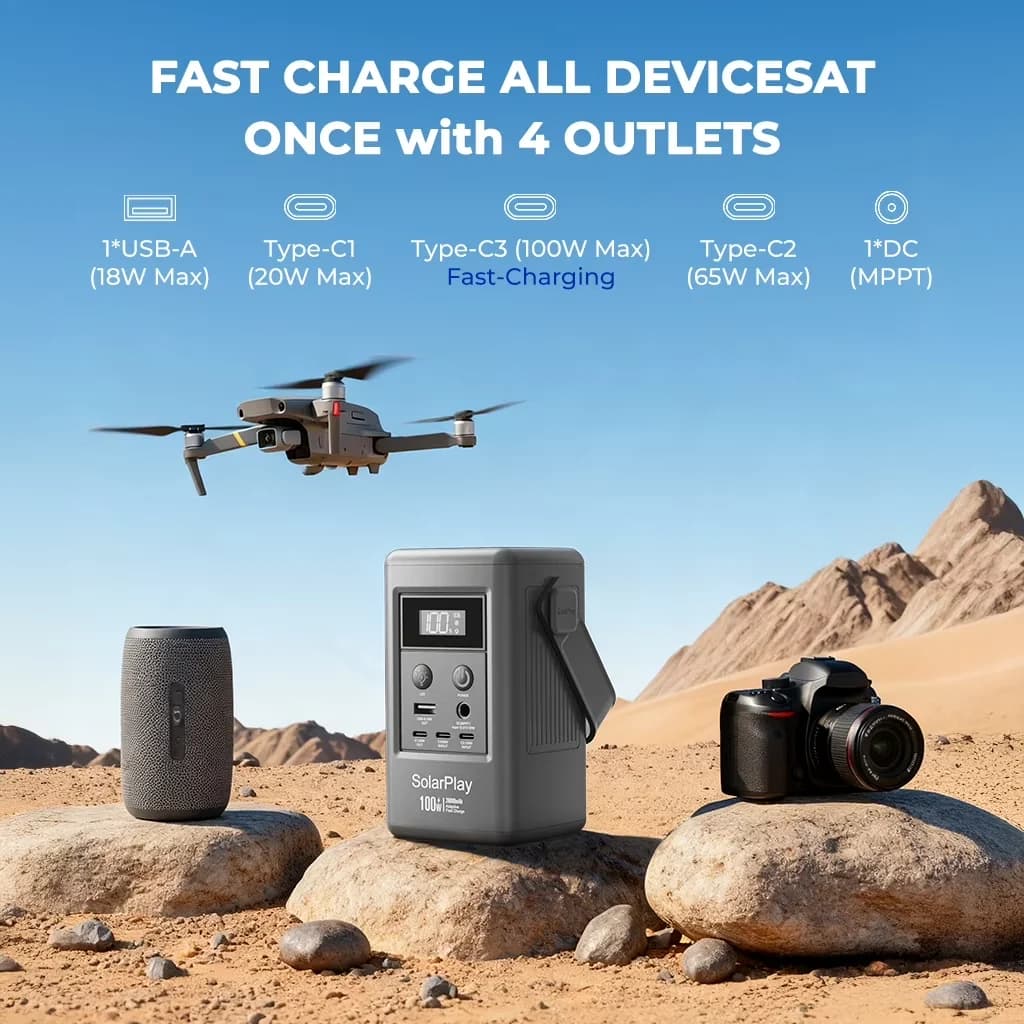 Generator Modern with 100W, Digital Display, Portable Power Station PD In/Out 100W - Multicolor for Camping Model 995E2C