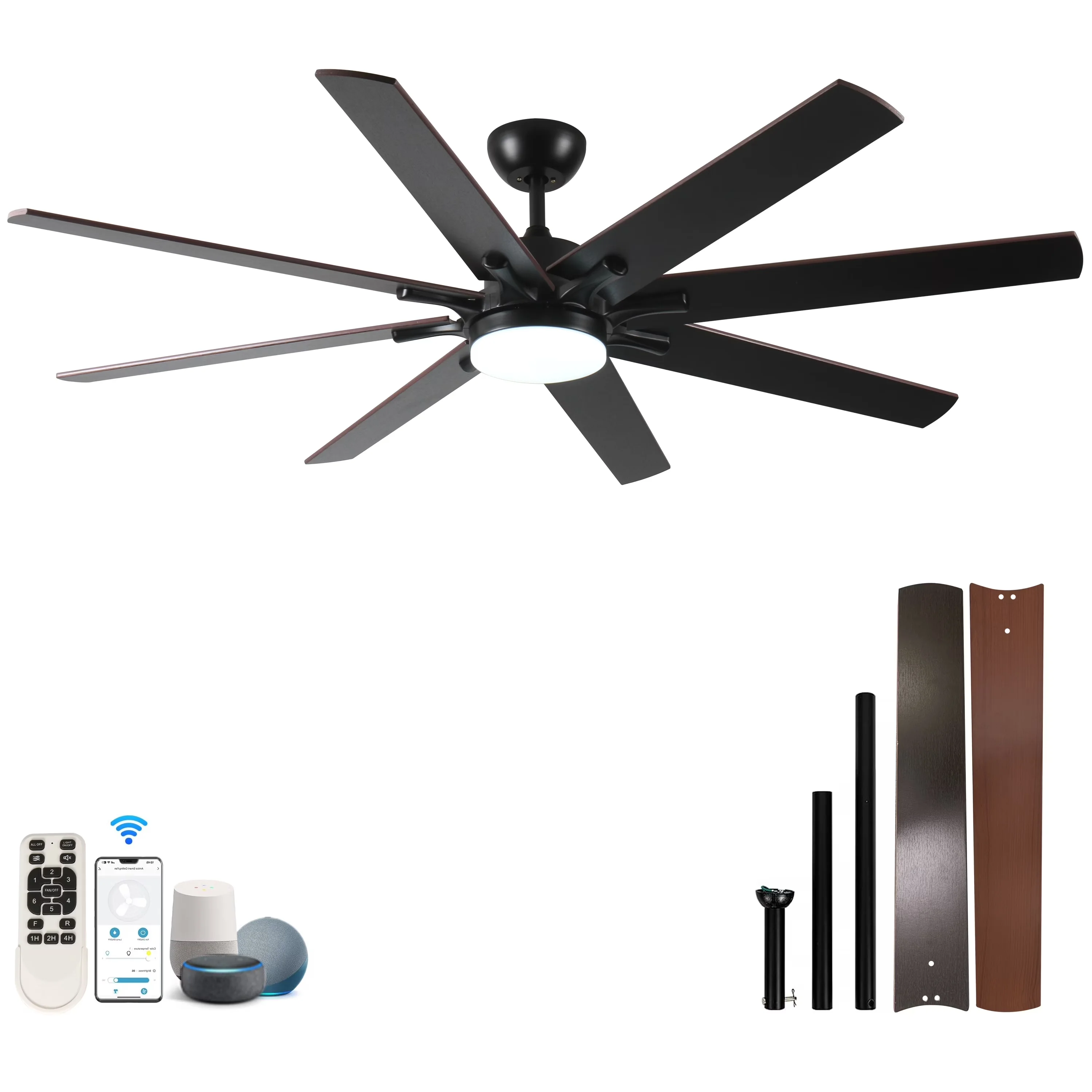 Ceiling Fan Compact with LED, Remote Controlled - Black for Living Room, Kitchen Model A64D37
